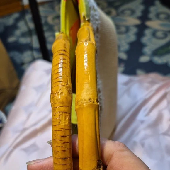 Lilly Pulitzer Green and Cream Straw Tote with Bamboo Handles - Picture 13 of 13